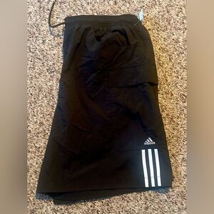 Vintage 1990s XL mens NWT Adidas elastic waist drawstring cargo shorts w/stripes